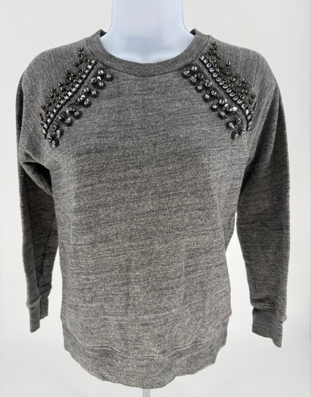 J Crew Womens XXS Gray Jeweled Embellished Rhinestone Crewneck Sweatshirt
